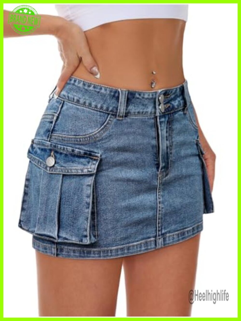 Women Denim Mini Skirt Low Rise Y2K Jean Skirt Flap Pockets